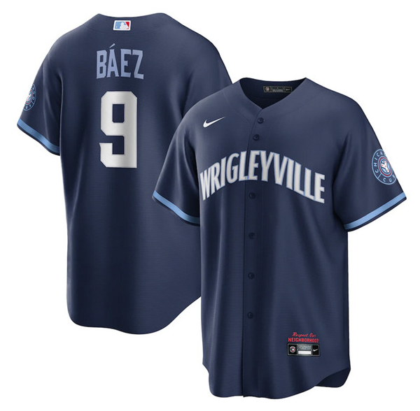 Men's Chicago Cubs #9 Javier Báez 2021 Navy City Connect Stitched MLB Jersey